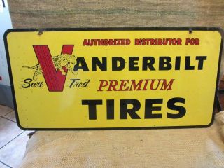 Rare Vintage Double - Sided Vanderbilt Tires Dealer Sign Antique Old Rare 9873