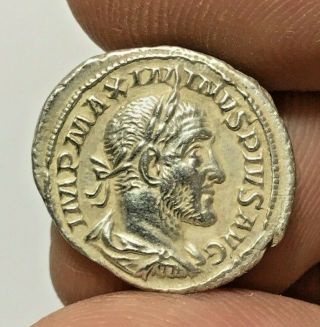 Ancient Roman Silver Coin Denarius Maximinus Pius 2.  9gr 18.  6mm