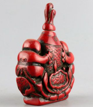Collectable Antique Red Coral Hand Carve Fairchild & Fish Delicate Snuff Bottle 3