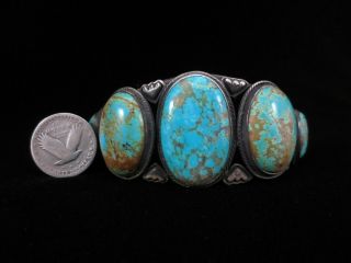 Antique Navajo Bracelet - Large and Heavy - Silver and Turquoise 5