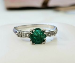 Estate Vintage Platinum Diamond Emerald Engagement Ring Or Setting Sz 7