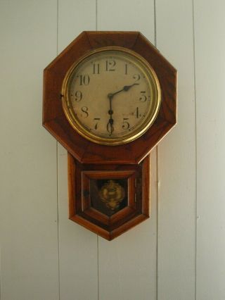 Antique 8 Day Waterbury Short Drop Schoolhouse Wall Regulator Clock