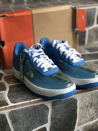 Vintage 2006 NIKE AIR FORCE 1 PREMIUM INVISIBLE CLEAR BLUE WHITE 313641 Size 9 2