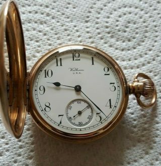 Antique 9ct Gold Waltham Full Hunter Pocket Watch In Gwo