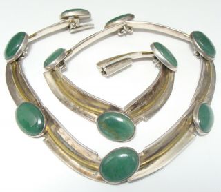 Antonio Pineda Modernist Sterling Silver Green Chalcedony Collar Necklace Wow