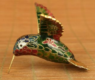 Antiques China Old Cloisonne Hand Carved Hummingbird Statue Netsuke Noble Gift