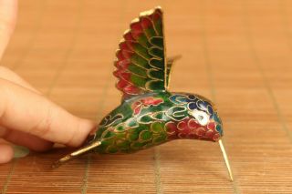 Antiques china old cloisonne hand carved hummingbird statue netsuke noble gift 3