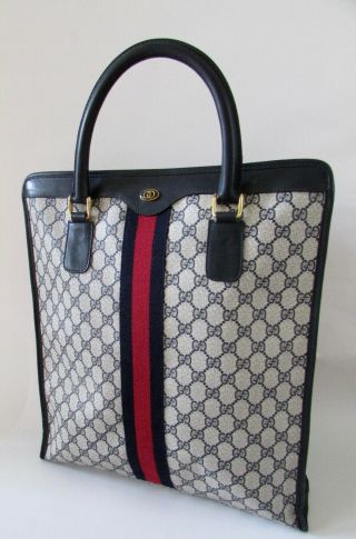 Vtg Gucci Monogram Navy Tote Bag 010 - 378