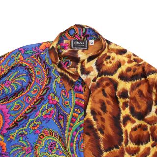 Versace Jeans Couture Shirt Multicolor 100 Silk Animal Print Vintage Size M 2