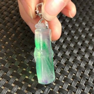 Rare Chinese S925 Silver & Natural Jadeite Jade Ice Color Bamboo Joint Pendant 5