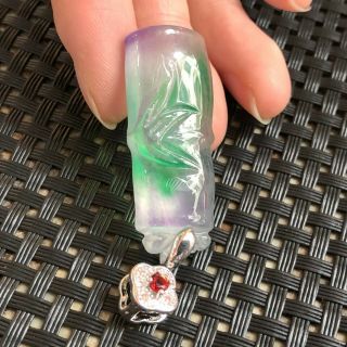 Rare Chinese S925 Silver & Natural Jadeite Jade Ice Color Bamboo Joint Pendant 6