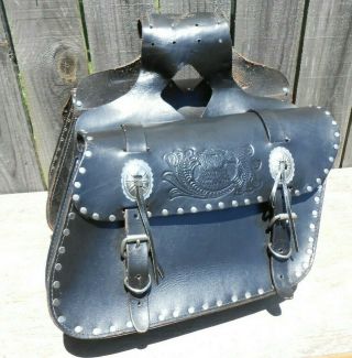 Vintage Leather Double Eagle Embroidered Studded Motorcycle Saddlebags Usa Made