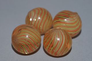 Vintage Marbles Four Same Cane Double Caged Solid Cores 9/16 " Range