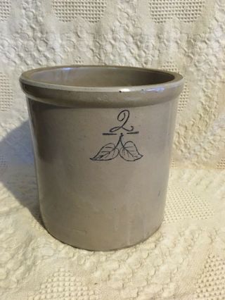 Vintage 2 Gallon Union Stoneware Co Red Wing Crock Leaf