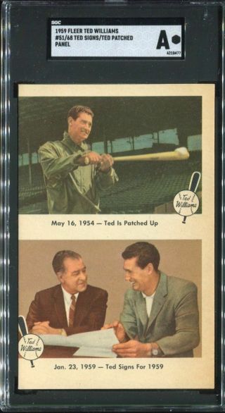 2 Card Panel Ted Signs 68 Vintage 1959 Fleer Williams 51 Patched Sgc Authentic