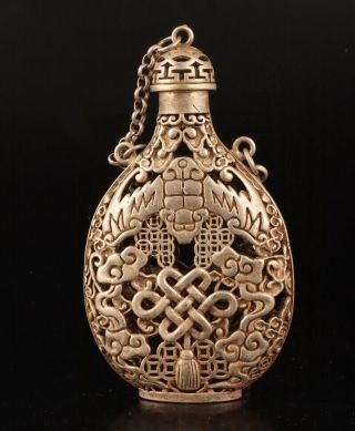 Unique Chinese Tibetan Silver Snuff Bottle Pendant Handmade Hollowed Out Collect