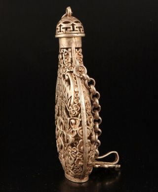UNIQUE CHINESE TIBETAN SILVER SNUFF BOTTLE PENDANT HANDMADE HOLLOWED OUT COLLECT 2