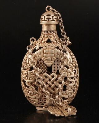 UNIQUE CHINESE TIBETAN SILVER SNUFF BOTTLE PENDANT HANDMADE HOLLOWED OUT COLLECT 3