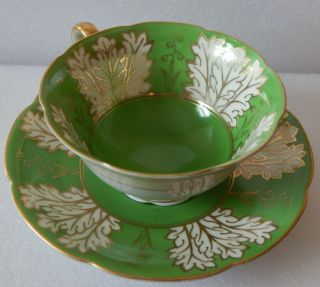 Diamond Tea Cup And Saucer Made In Occupied Japan,  Bright Green Outstanding