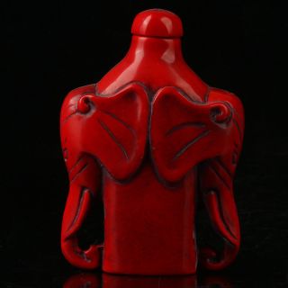 China Exquisite Red Coral Hand Carved Elephant Head Snuff Bottle R2008