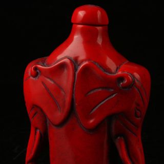 China Exquisite Red Coral Hand Carved Elephant Head Snuff Bottle R2008 2
