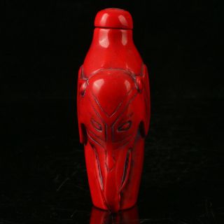 China Exquisite Red Coral Hand Carved Elephant Head Snuff Bottle R2008 5
