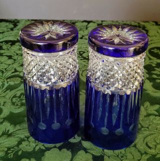 Baccarat Vintage 60 ' s Crystal Tumblers 2 Cobalt Cut To Clear Diamond Pattern 8