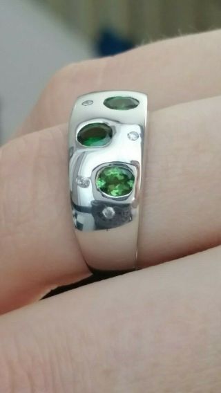 Vintage Natural Emerald and diamond 14k White gold ring size 7 4.  4 grams 10