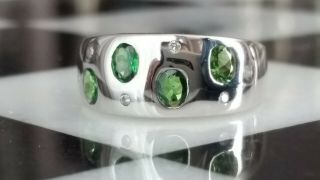 Vintage Natural Emerald and diamond 14k White gold ring size 7 4.  4 grams 12