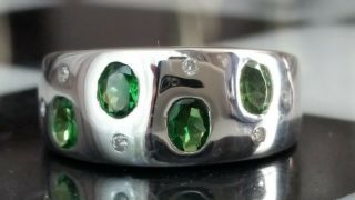 Vintage Natural Emerald And Diamond 14k White Gold Ring Size 7 4.  4 Grams