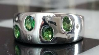 Vintage Natural Emerald and diamond 14k White gold ring size 7 4.  4 grams 3