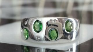 Vintage Natural Emerald and diamond 14k White gold ring size 7 4.  4 grams 4