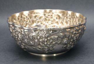 Antique Victorian Sterling Silver Deeply Hand Chased Repousse Center Bowl,  NR 2