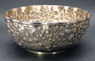 Antique Victorian Sterling Silver Deeply Hand Chased Repousse Center Bowl,  NR 3