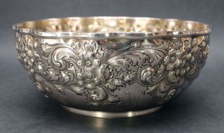 Antique Victorian Sterling Silver Deeply Hand Chased Repousse Center Bowl,  NR 4