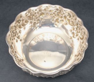 Antique Victorian Sterling Silver Deeply Hand Chased Repousse Center Bowl,  NR 6