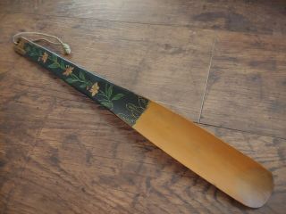 Antique China Hand - Painted Flowers Wooden Shoe Horn