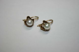 Vintage Earrings With Pearl Ussr Gold 583