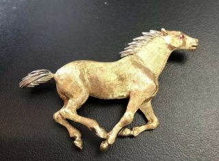 Vintage 14k Yellow Gold Horse Head Equestrian Pin Brooch Ruby Eye Thoroughbred