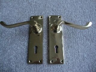 Reclaimed Vintage Solid Brass Georgian Style Door Handles Lever Lock 4