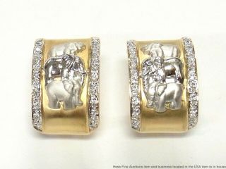 Diamond 14k Gold Elephant Ring Wide Huggie Hoop Earring Suite 19.  8 grams 10