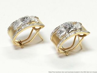 Diamond 14k Gold Elephant Ring Wide Huggie Hoop Earring Suite 19.  8 grams 11