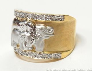 Diamond 14k Gold Elephant Ring Wide Huggie Hoop Earring Suite 19.  8 grams 3