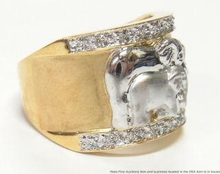 Diamond 14k Gold Elephant Ring Wide Huggie Hoop Earring Suite 19.  8 grams 4
