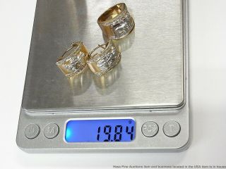 Diamond 14k Gold Elephant Ring Wide Huggie Hoop Earring Suite 19.  8 grams 8