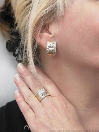 Diamond 14k Gold Elephant Ring Wide Huggie Hoop Earring Suite 19.  8 grams 9