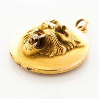 Antique 1830s Georgian 14k Yellow Gold Diamond Garnet Tiger Locket 0.  15ctw 5