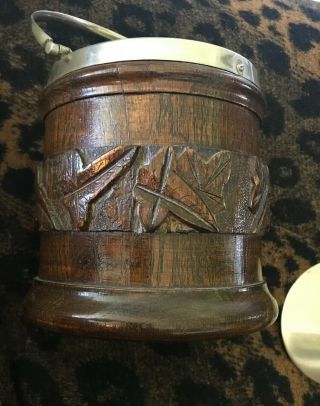 Rare 1920’s English Oak Humidor Tobacco Jar Or Biscuit Cracker Barrel W - Insert.