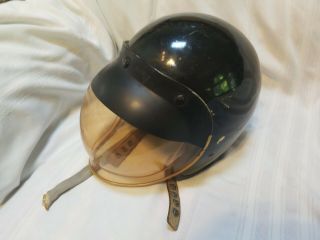 Bell 500 - Tx Helmet 4 Snap Rare Vintage Painted Black Leather Strap Bubble Mask
