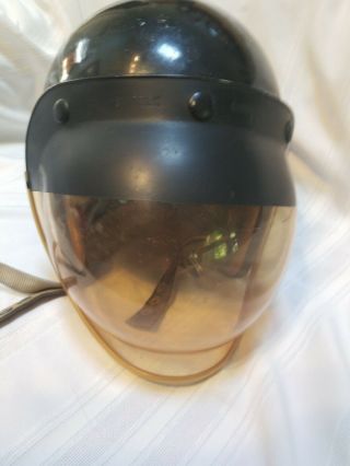 BELL 500 - TX Helmet 4 Snap Rare Vintage Painted Black Leather Strap Bubble Mask 5